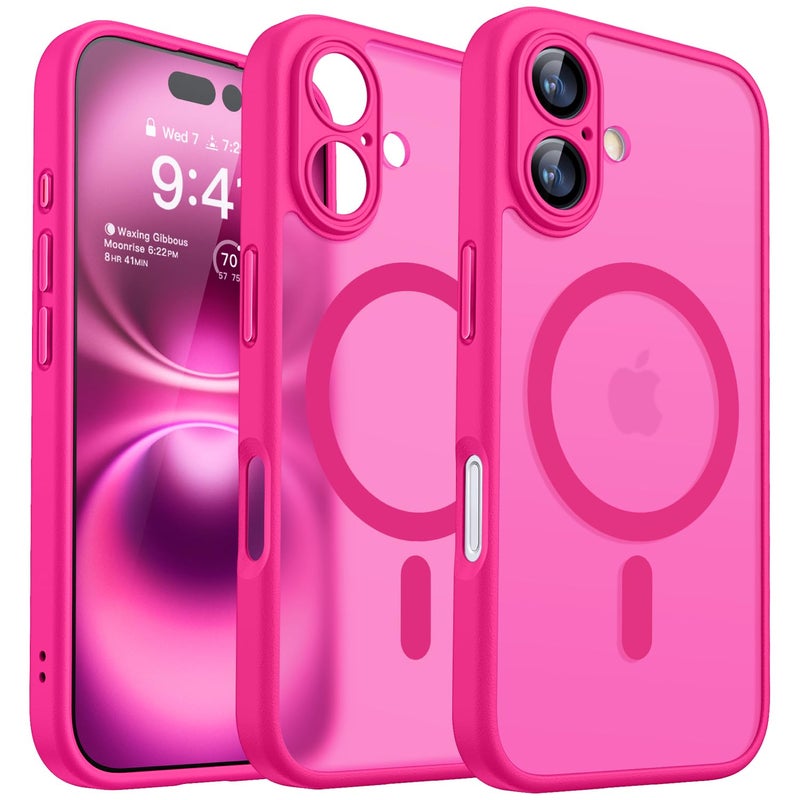 كانشن CANSHN Magnetic for iPhone 16 Case, Upgraded [Full Camera Protection] [Compatible with Magsafe] [Translucent Matte] Shockproof Protective Phone Case for iPhone 16 6.1" - Hot Pink - Image 1