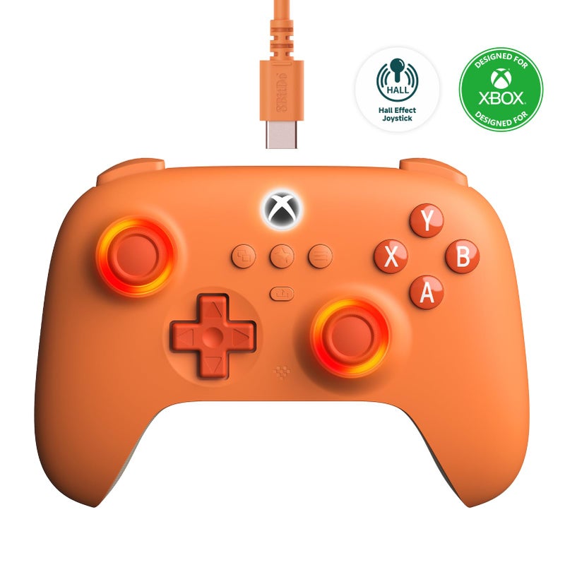 8BitDo Ultimate C Wired Controller for Xbox with Hall Effect Joysticks and Triggers, RGB Lighting Fire Ring, Compatible with Xbox Series X|S, Xbox One, Windows 10/11- Officially Licensed (Orange) - Image 1