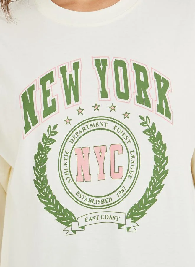 Styli Oversized New York Print T-Shirt with Exaggerated Sleeves