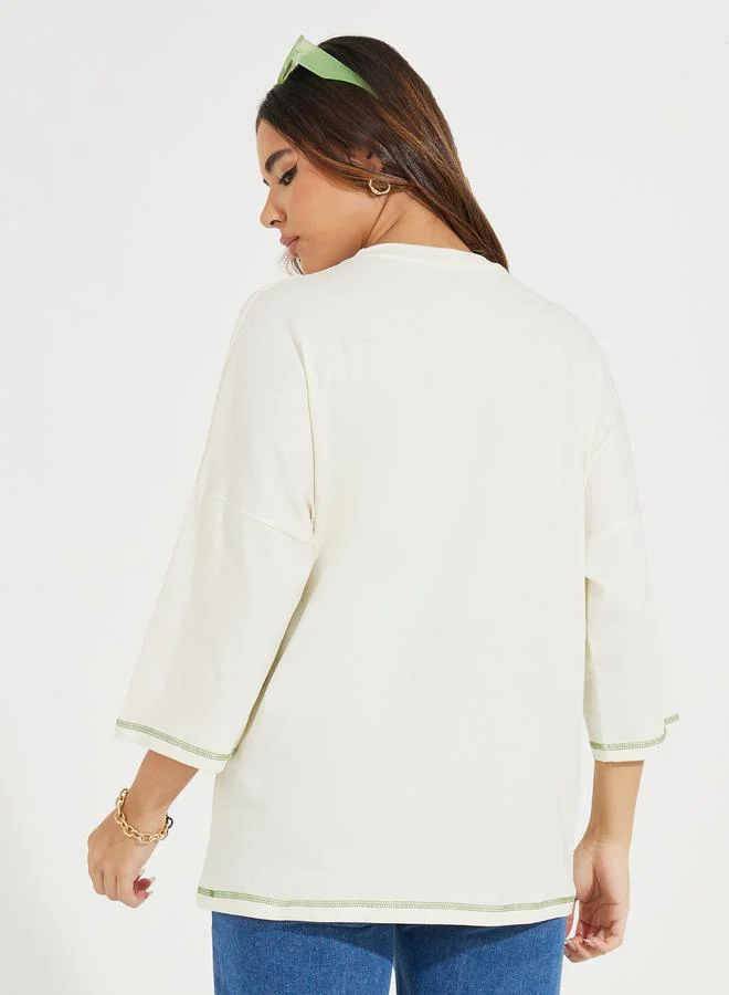 Styli Oversized New York Print T-Shirt with Exaggerated Sleeves