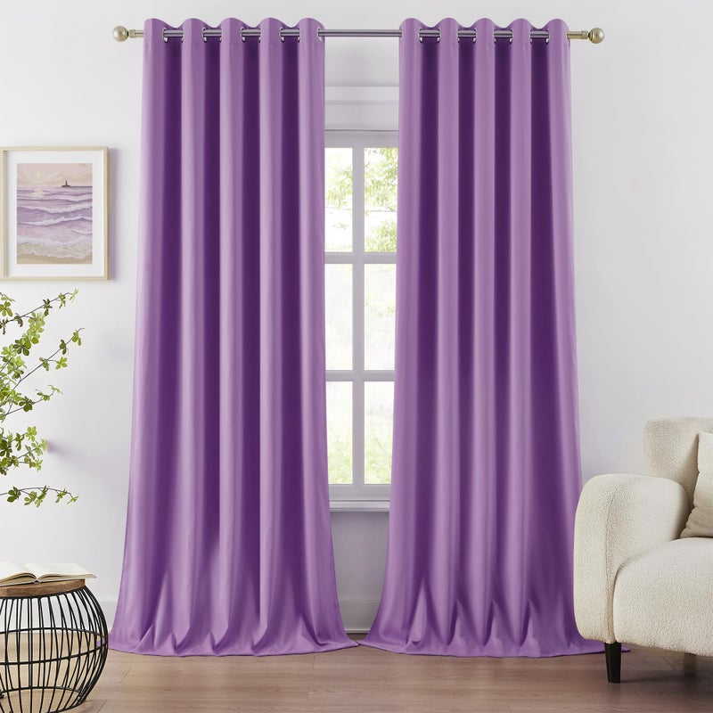 DUALIFE Extra Long 120 Inch Length Curtain Panels for Living Room Darkening Bedroom Curtains Thermal Insulated Grommet 60 x 120 inch Bright Purple - Image 1