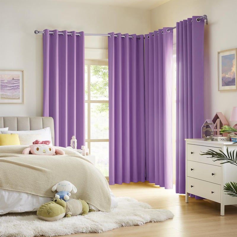 DUALIFE Extra Long 120 Inch Length Curtain Panels for Living Room Darkening Bedroom Curtains Thermal Insulated Grommet 60 x 120 inch Bright Purple - Image 2