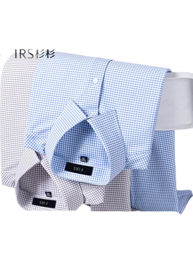 Firs Men'S Long Sleeve Shirt With Vinegar, Business Casual Wrinkle-Free Anti-Wrinkle Middle-Aged And Youth Shirt Green Plaid 42 - Image 1