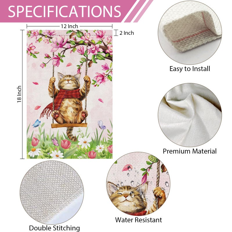 Heyfibro Spring Cute Cat Welcome Garden Flag 12x18 Inch Double Sided Burlap Butterfly Floral Yard Flag for Seasonal Holiday Farmhouse Outdoor Decor(ONLY FLAG) - Image 4