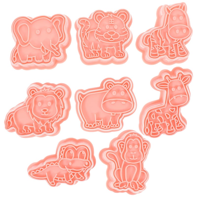 Pink Plastic Animal Cookie Cutter Set 8pcs 3D Cartoon Baking Molds for Dessert Stamps - Image 2