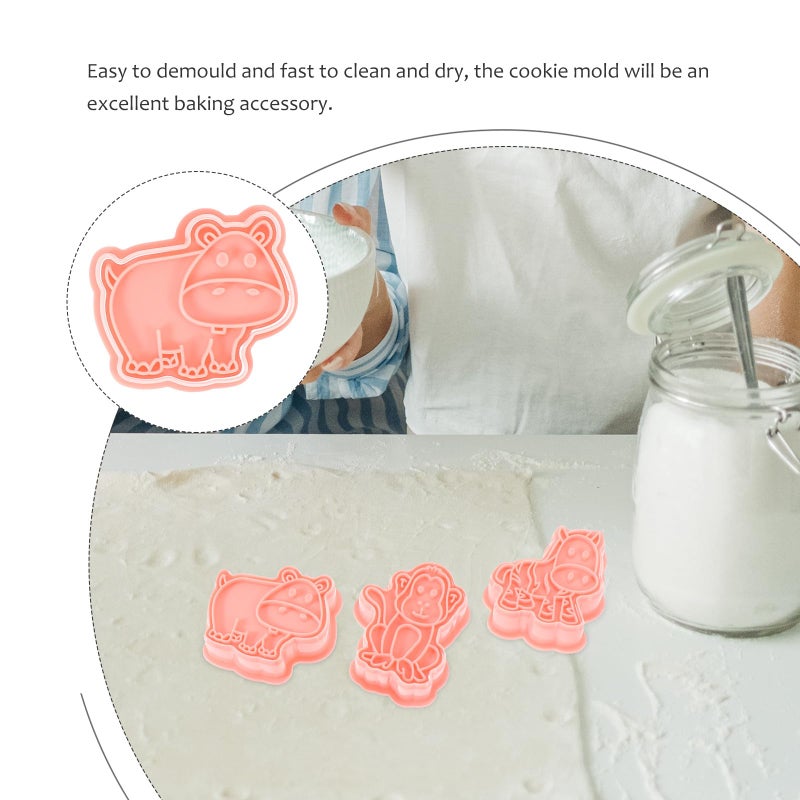 Pink Plastic Animal Cookie Cutter Set 8pcs 3D Cartoon Baking Molds for Dessert Stamps - Image 4