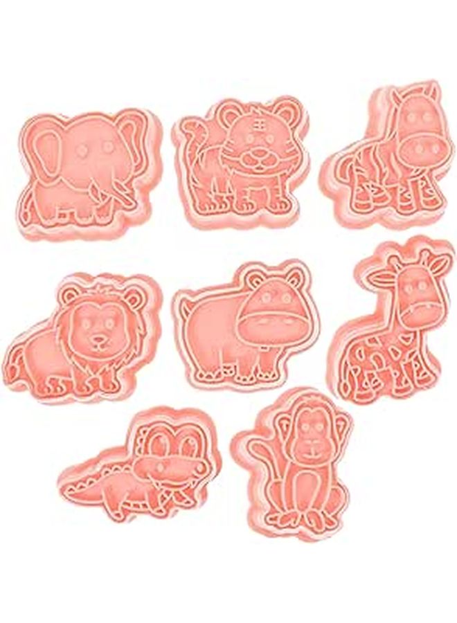 Pink Plastic Animal Cookie Cutter Set 8pcs 3D Cartoon Baking Molds for Dessert Stamps - Image 1