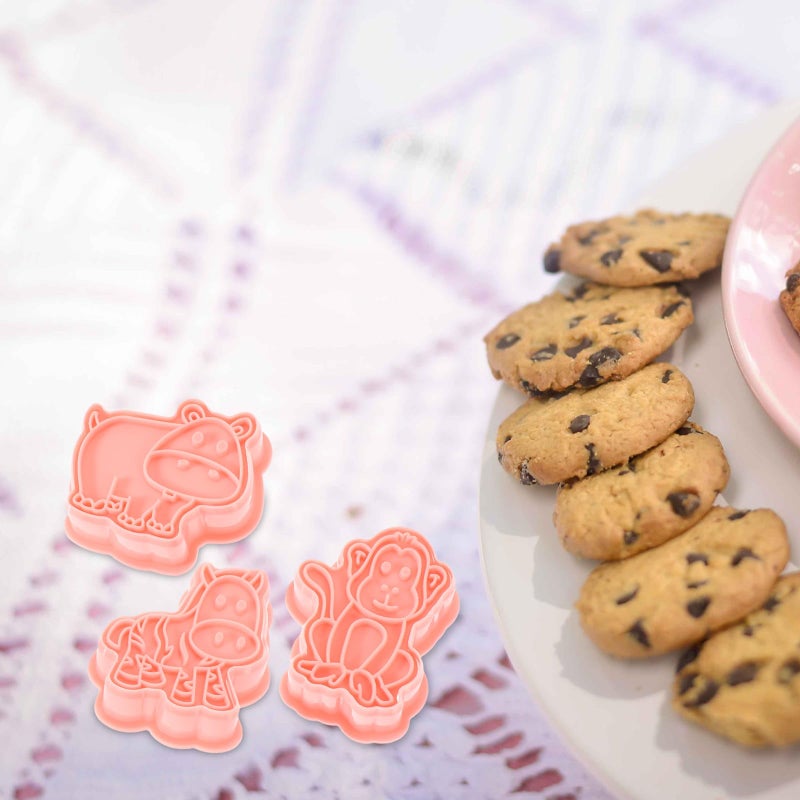 Pink Plastic Animal Cookie Cutter Set 8pcs 3D Cartoon Baking Molds for Dessert Stamps - Image 5