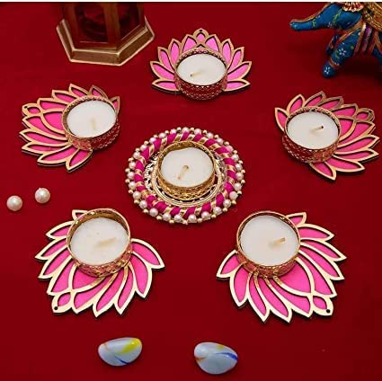 WRH Tealight CandlesFloor Decoration for Festival Diwali Diya Lotus Diya Hangung Lotus Holder in Door