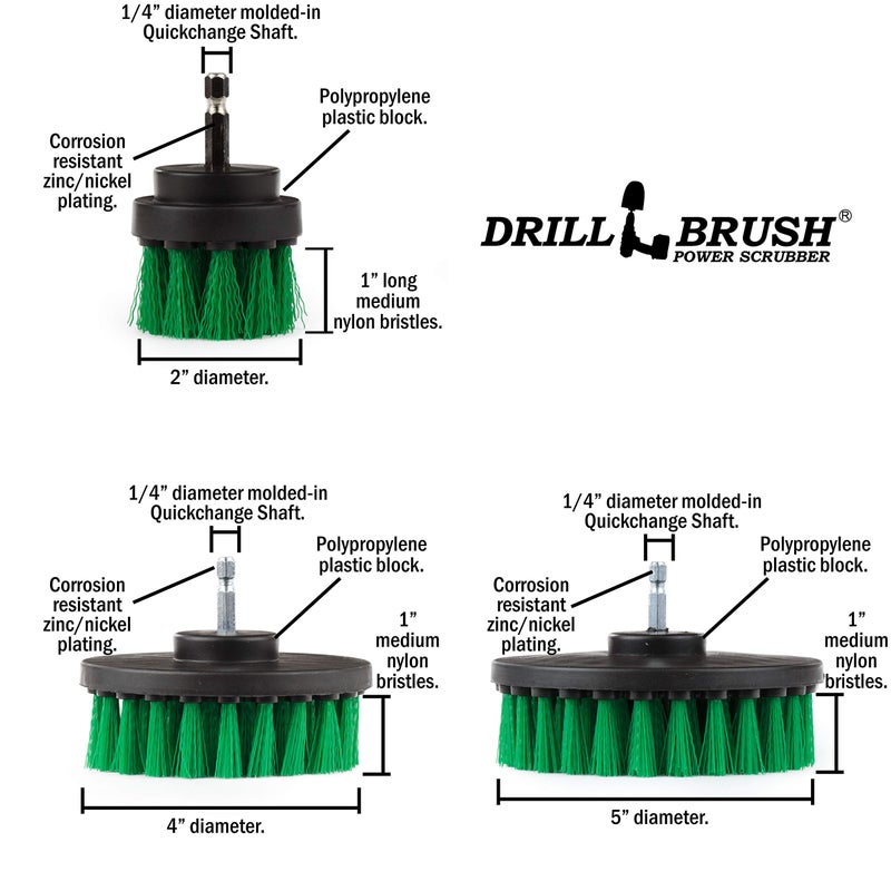 Drillbrush Kitchen Cleaning Supplies Set - Tile Electric Spin Scrubber - Stainless Steel Cleaner for Stove, Sink, and Oven - Household Cleaning Tools - Green Medium Stiffness Nylon Brush - Cast Iron Scrubber - Image 5