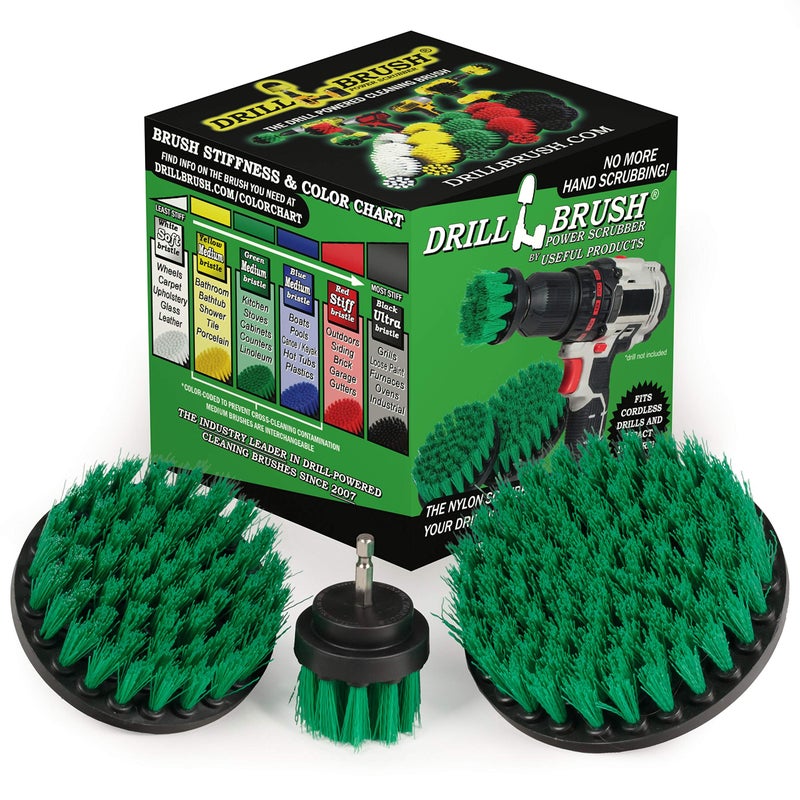 Drillbrush Kitchen Cleaning Supplies Set - Tile Electric Spin Scrubber - Stainless Steel Cleaner for Stove, Sink, and Oven - Household Cleaning Tools - Green Medium Stiffness Nylon Brush - Cast Iron Scrubber - Image 1