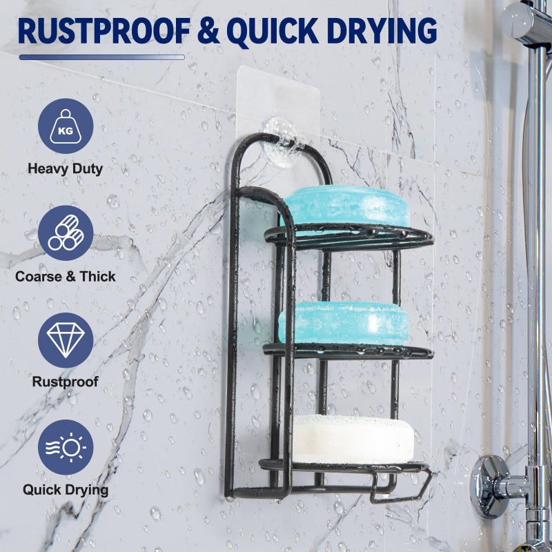 Yoshiky 3-Tier Shower Soap Shampoo Bar Holder, Self Adhesive & Freestanding Draining Bathroom Soap Dish Caddy for Bathroom Wall Accesories Decor - Image 2