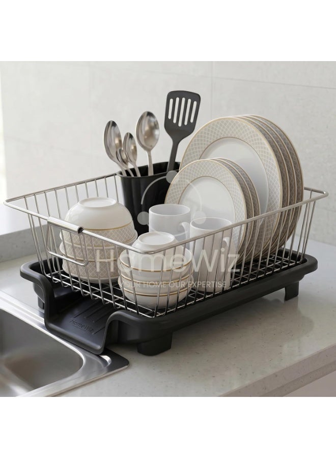 HomeWiz Dish Drying Rack | 100% Stainless Steel Utensils Drying Rack for Kitchen with Spoon Holder | Kitchen Rack with Built-in Drainage | Bartan Stand | Chrome Finish Forever Rust-Free | 40×32×16 cm - Image 4