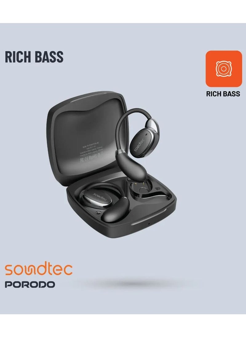 porodo - OWS Earbuds with Charging Case Up To 8H working Time / Touch Controls / Crisp Mic / Rich Bass / HIFI Stereo - Black - Image 1