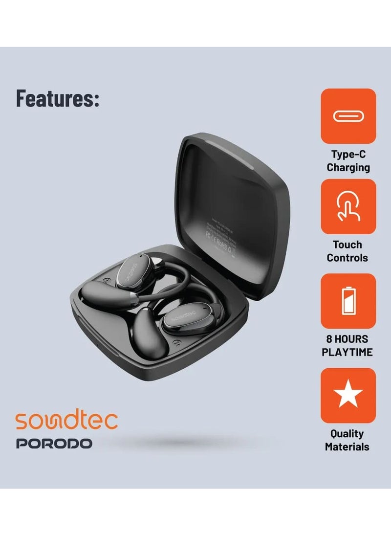 porodo - OWS Earbuds with Charging Case Up To 8H working Time / Touch Controls / Crisp Mic / Rich Bass / HIFI Stereo - Black - Image 1