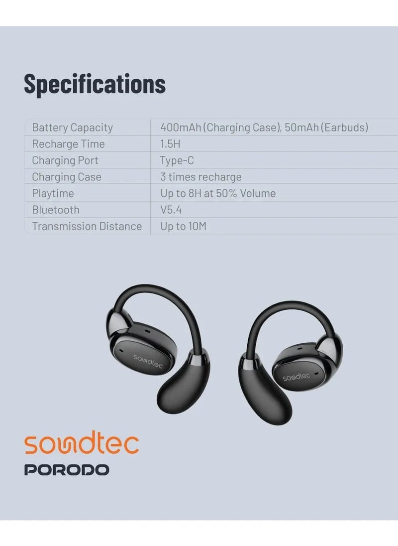 porodo - OWS Earbuds with Charging Case Up To 8H working Time / Touch Controls / Crisp Mic / Rich Bass / HIFI Stereo - Black - Image 1