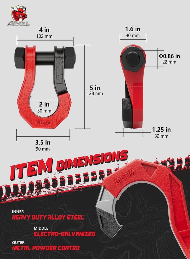 AMBULL D Ring Shackles 3/4" Split Shackles, 44,000lbs Break Strength Towing Winch Shackles, Heavy Duty Shackles with 7/8" Screw Pin for Tow Strap Winch Off Road Vehicle Recovery, BlackRed - Image 3