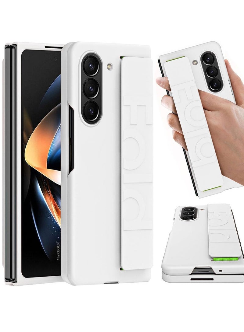 CATANES Samsung Galaxy Z Fold 5 Case Hard Silicone Cover With Strap Hold Anti drop White - Image 2