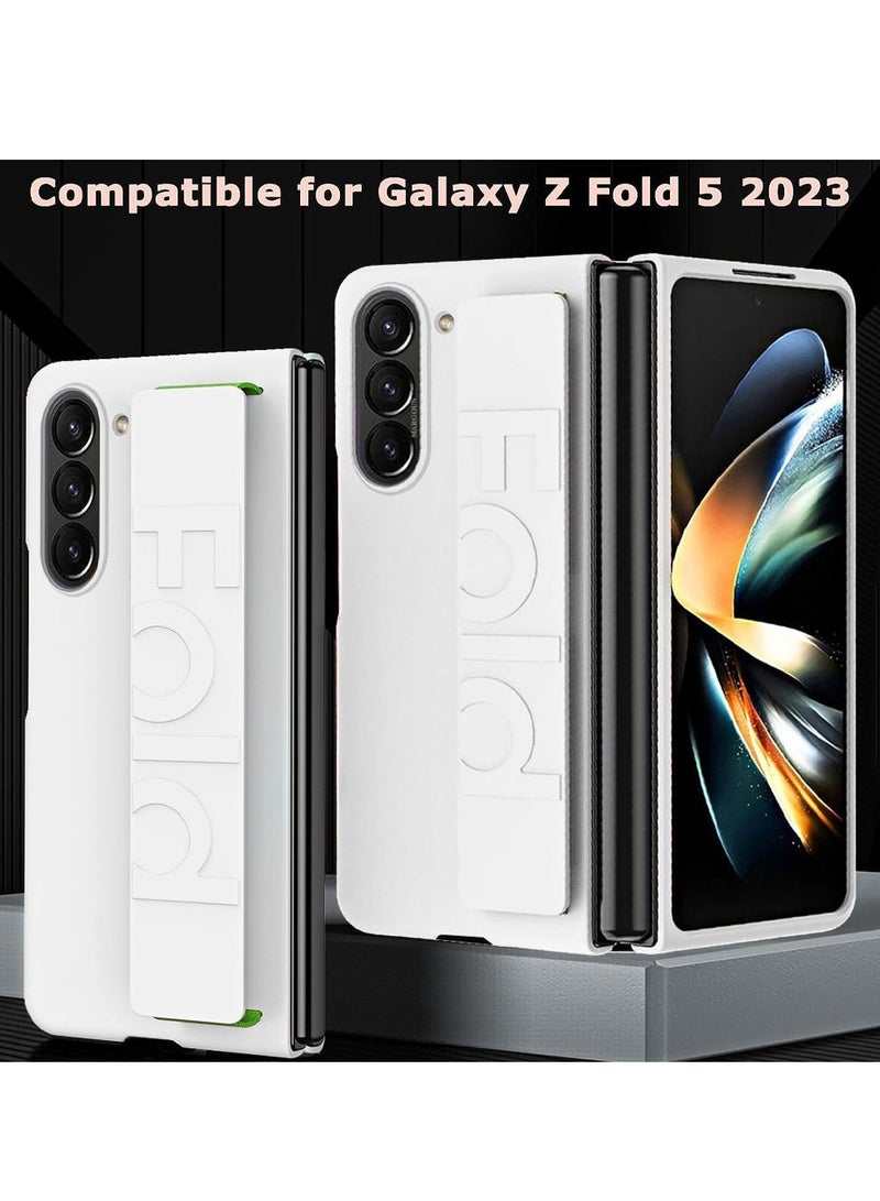 CATANES Samsung Galaxy Z Fold 5 Case Hard Silicone Cover With Strap Hold Anti drop White - Image 4