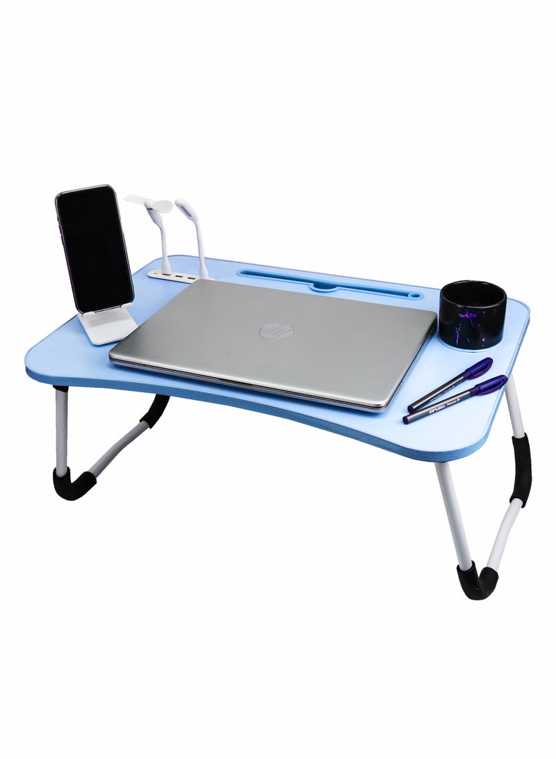 Toshionics Portable Folding Laptop Desk for Bed Sofa Couch and Floor with USB Ports Cup Holder iPad Slot and Non-Slip Legs Adjustable Lap Tray Ergonomic Notebook Stand for Working Studying Reading Watching Movies and Camping Folding Desk with Stand for Laptop and Tablet - Image 1