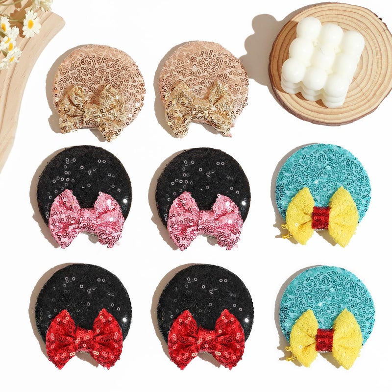 CellElection 8PCS Sequin Mouse Ears Hair Clips Glitter Hair Bows Cute Mice Ears Clips Barrettes for Women Girls Hair Accessories for Costume Party Halloween - Image 3