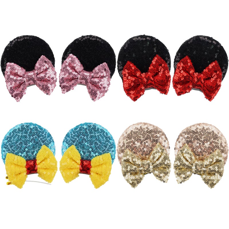 CellElection 8PCS Sequin Mouse Ears Hair Clips Glitter Hair Bows Cute Mice Ears Clips Barrettes for Women Girls Hair Accessories for Costume Party Halloween - Image 1