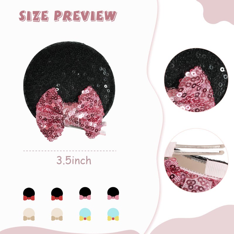 CellElection 8PCS Sequin Mouse Ears Hair Clips Glitter Hair Bows Cute Mice Ears Clips Barrettes for Women Girls Hair Accessories for Costume Party Halloween - Image 4