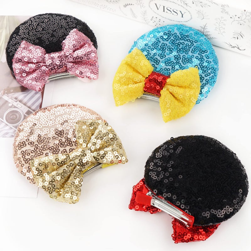 CellElection 8PCS Sequin Mouse Ears Hair Clips Glitter Hair Bows Cute Mice Ears Clips Barrettes for Women Girls Hair Accessories for Costume Party Halloween - Image 5