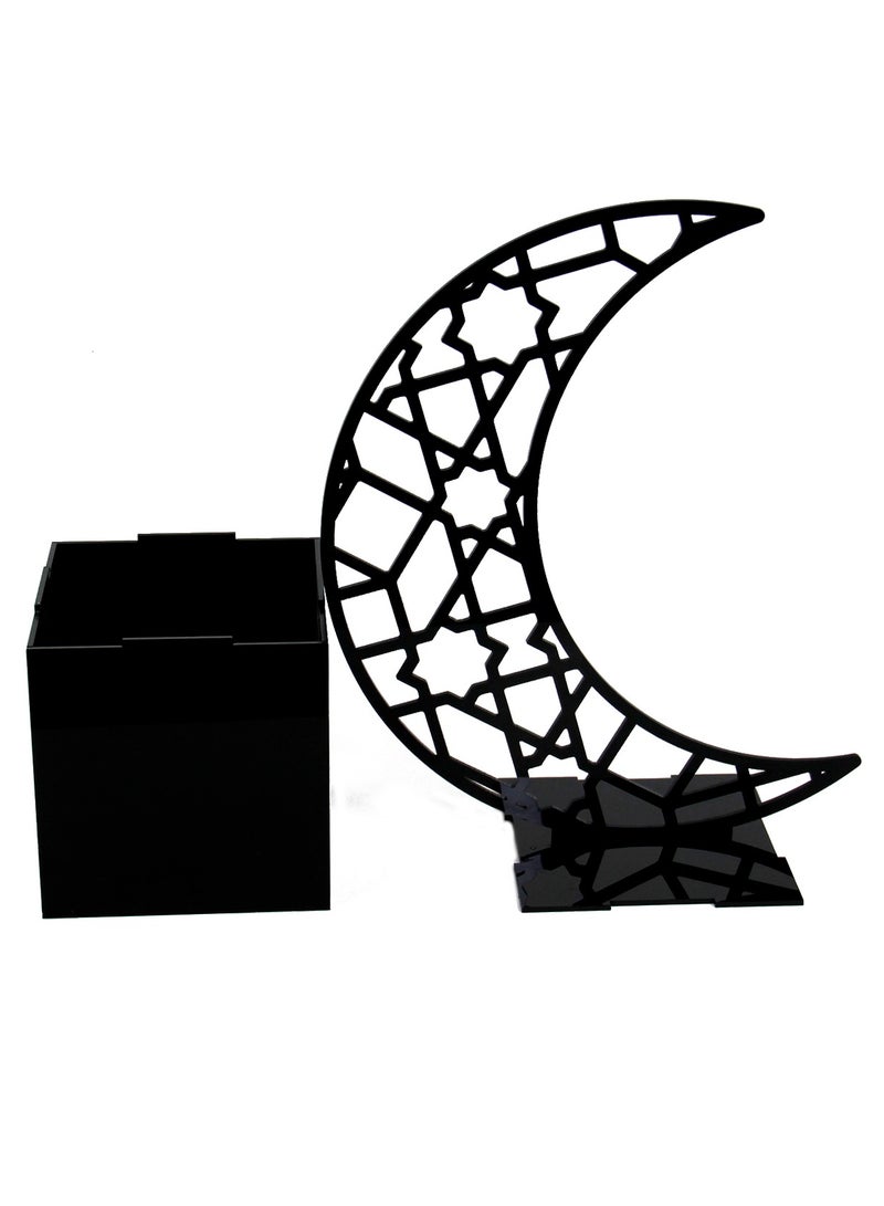 LAMSIT IBDAA Ramadan Acrylic Box Crescent Display Box Ramadan Décor Gift Showcase for Dates Collectibles Jewelries Medium Black - Image 2