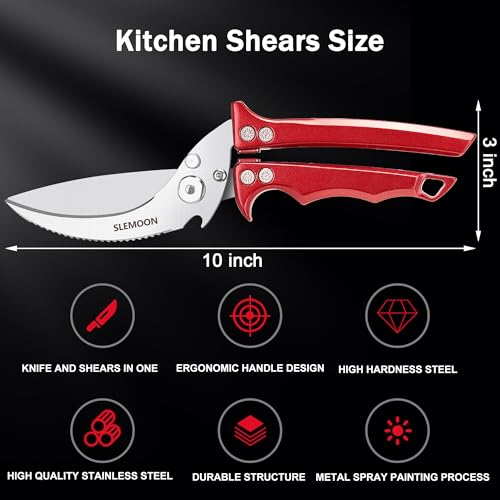 SLEMOON Heavy Duty Poultry Shears Meat Cutting Dishwasher Safe and Food Stainless Kitchen Shears Kitchen Scissors for Chicken Turkey Thanksgiving,Gift Box,burgundy - Image 4