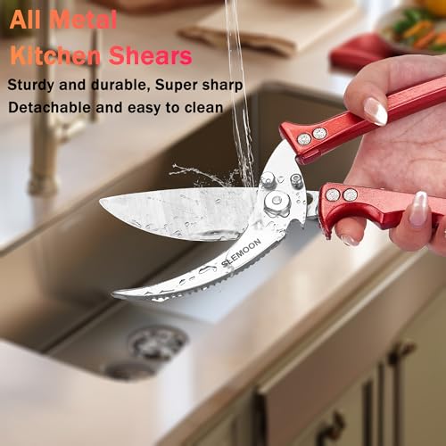 SLEMOON Heavy Duty Poultry Shears Meat Cutting Dishwasher Safe and Food Stainless Kitchen Shears Kitchen Scissors for Chicken Turkey Thanksgiving,Gift Box,burgundy - Image 5