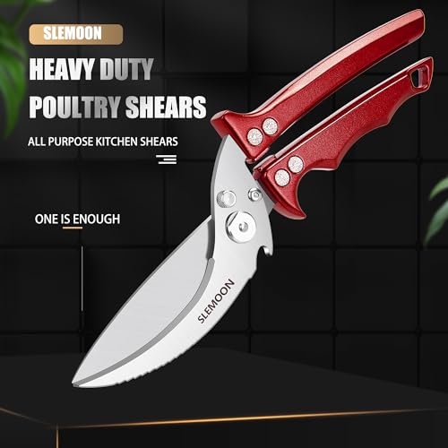 SLEMOON Heavy Duty Poultry Shears Meat Cutting Dishwasher Safe and Food Stainless Kitchen Shears Kitchen Scissors for Chicken Turkey Thanksgiving,Gift Box,burgundy - Image 2