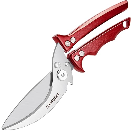SLEMOON Heavy Duty Poultry Shears Meat Cutting Dishwasher Safe and Food Stainless Kitchen Shears Kitchen Scissors for Chicken Turkey Thanksgiving,Gift Box,burgundy - Image 1