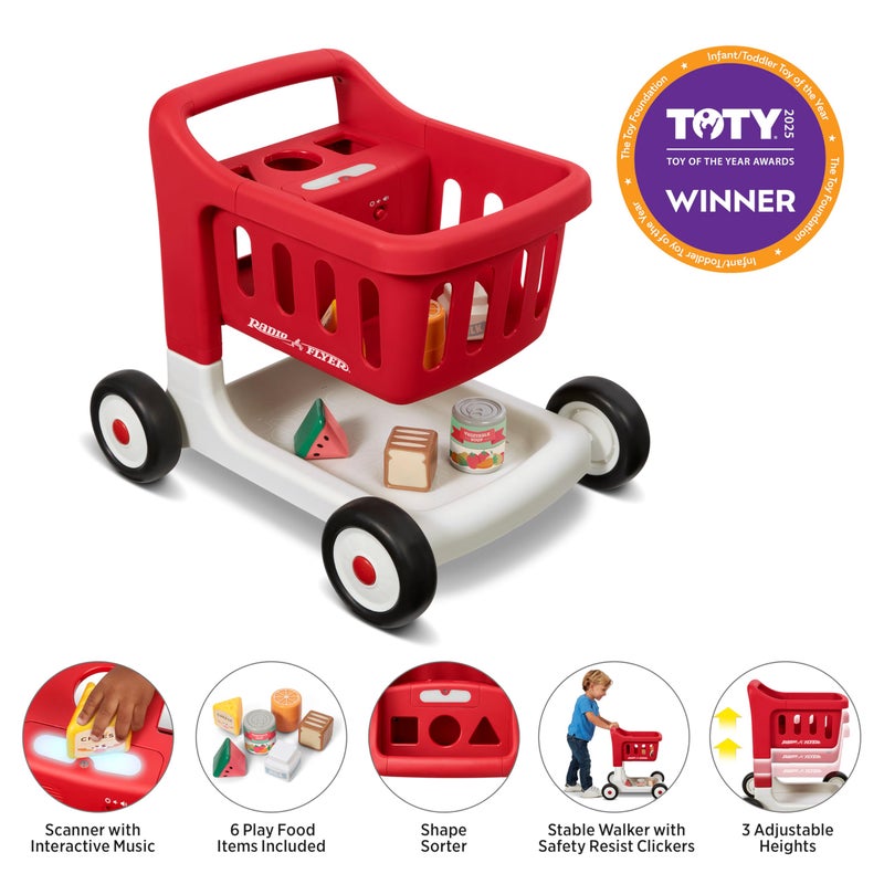 Radio Flyer Toddler Shopping Cart Walker with Wheels, Lights, and Sound for Ages 1+, Educational and Imaginative Play and Walk Behind - Image 2