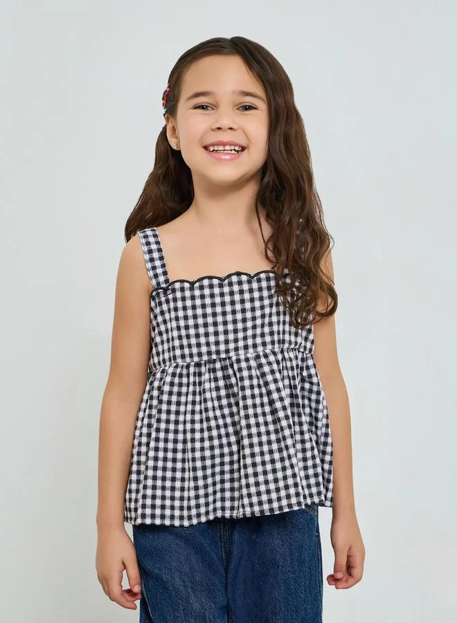 Take Two Girls Checked Square Neck Sleeveless Top