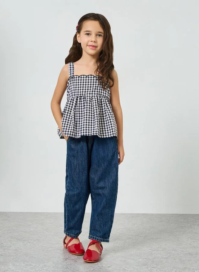 Take Two Girls Checked Square Neck Sleeveless Top