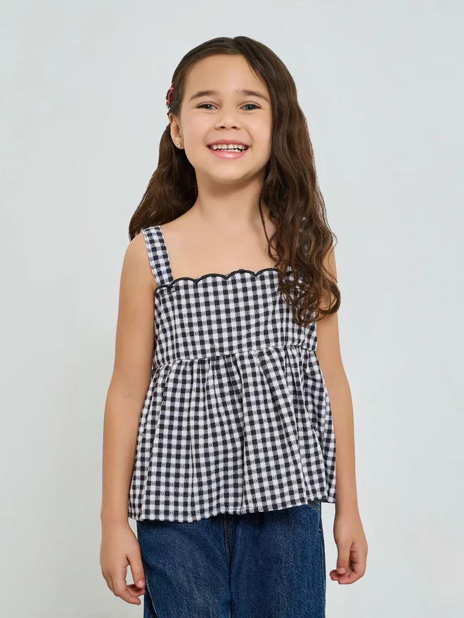 Take Two Girls Checked Square Neck Sleeveless Top
