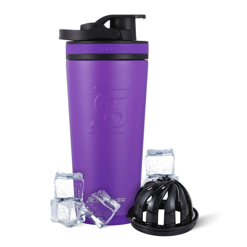 Ice Shaker Insulated Stainless Steel Shaker Bottle  26oz Purple  Cold for 30 Hours  Insulated Cup with Twiston Agitator  OdorFree Bottle for Protein Shakes Water Smoothies Cocktails