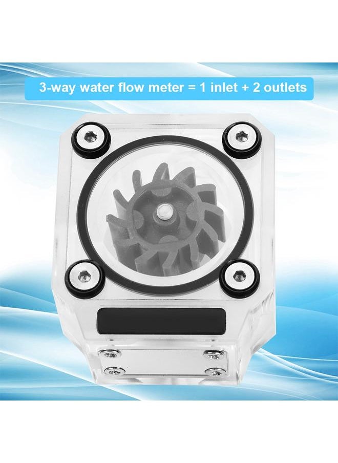 G1/4" Thread Water Cooling Flow Meter Indicator 3-Way for PC Water Cooling System Acrylic Black
