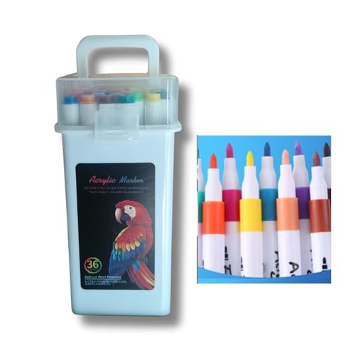 Krujyam Acrylic Paint Marker Pens Set – 36 Color Pack with Medium Tip Markers for Drawing and Craft on Rock, Glass, Wood, Plastic, Metal, Fabric, Canvas, Mug and Stone Surfaces (Box Markerpen 36) - Image 1