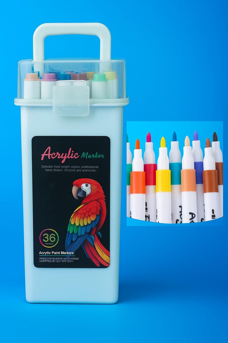 Krujyam Acrylic Paint Marker Pens Set – 36 Color Pack with Medium Tip Markers for Drawing and Craft on Rock, Glass, Wood, Plastic, Metal, Fabric, Canvas, Mug and Stone Surfaces (Box Markerpen 36) - Image 3