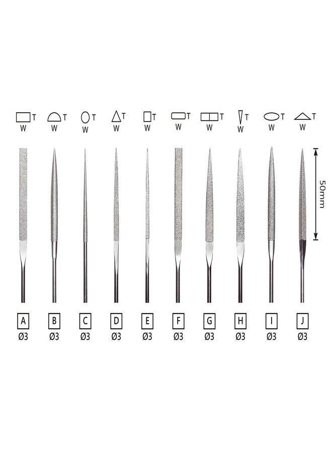 MIRACLE 10-Piece Diamond Needle File Set - Grit #120 - Precision Hand Files for Metal, Jewelry, Wood, Glass, Plastic - Assorted Shapes - 5 1/2" (140mm) Length - Industrial-Grade Diamond Coating - Image 5
