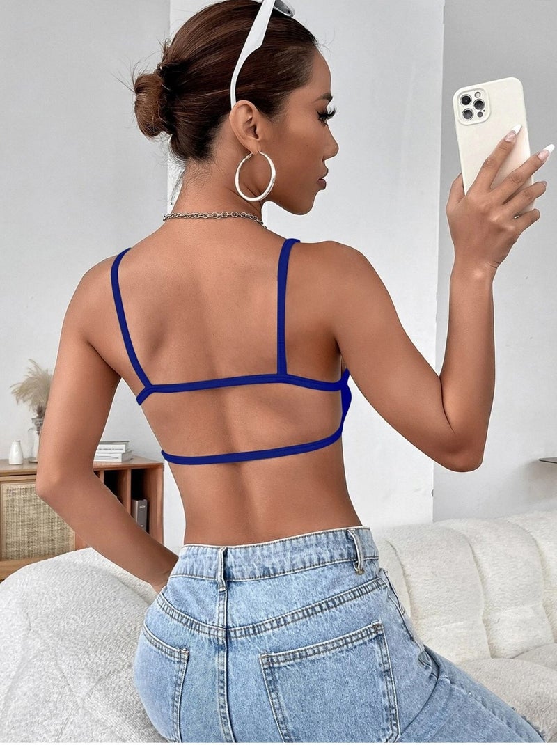 Liona Women Blue Color Backless String Bra Style Super Crop Mini Bustier - Image 3