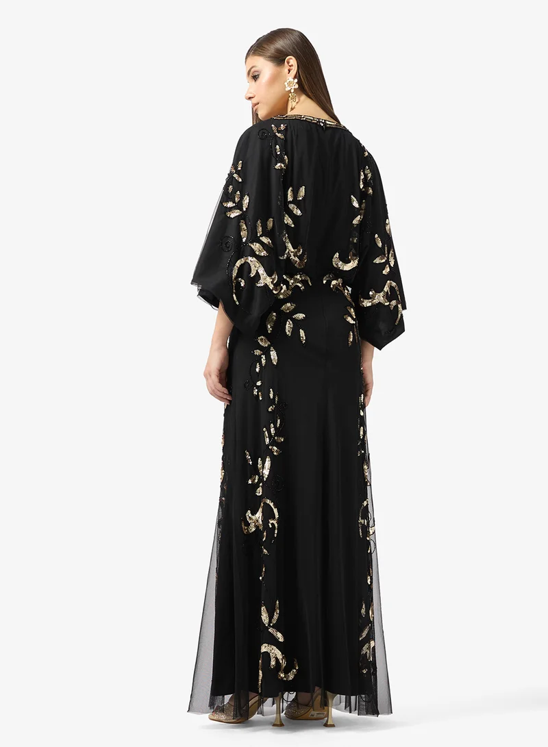 Frock and Frill Embellished crew neck maxi dress
