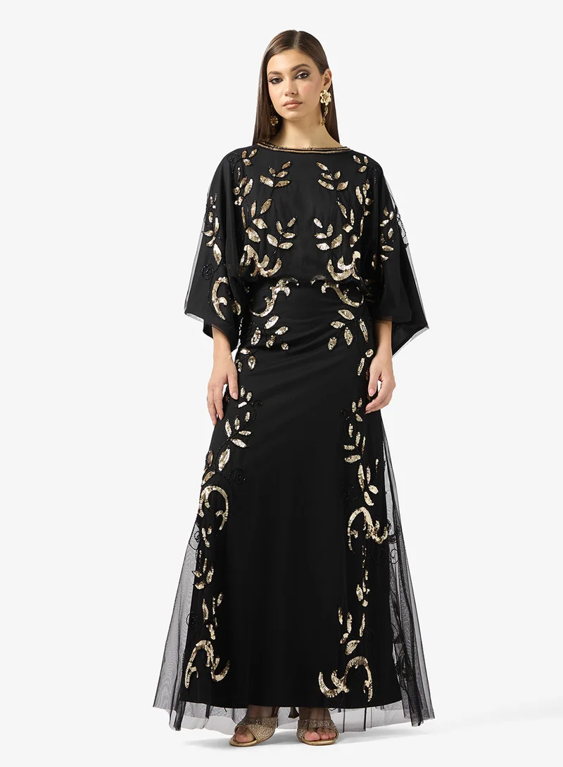 Frock and Frill Embellished crew neck maxi dress