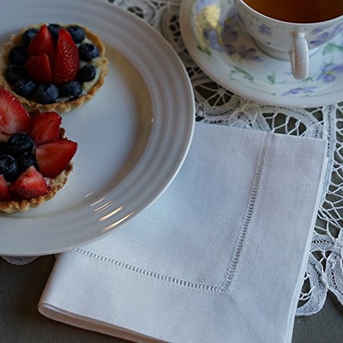 Bumblebee Linens White Linen Hemstitched Tea Napkins Set of 6 12" X 12" Hem Stitch Cloth Napkin - Image 4