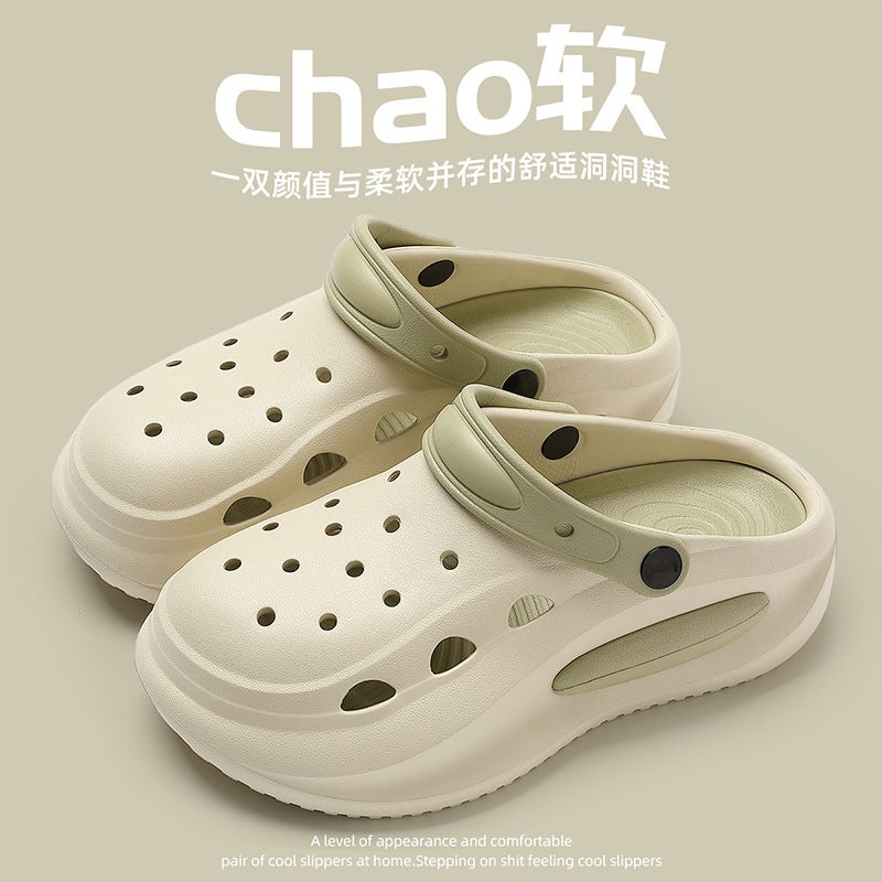 Croc Shoes Women's Non-Slip Eva Sandals Outer Wear Beach Sandals Breathable Thick-Soled Toe-Cap Slippers Men's Summer - Image 4