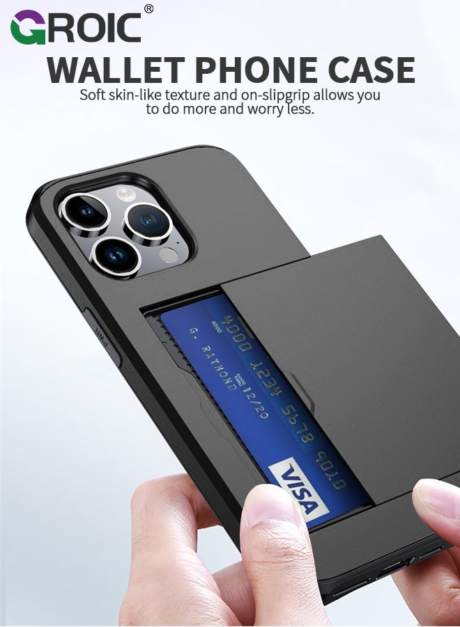 GROIC iPhone 15 Pro Max Black Wallet Case with Card Holder, Heavy Duty Protective Dual Layer Slide Shockproof Hidden Card Slot Slim Case for Women Men - Image 4