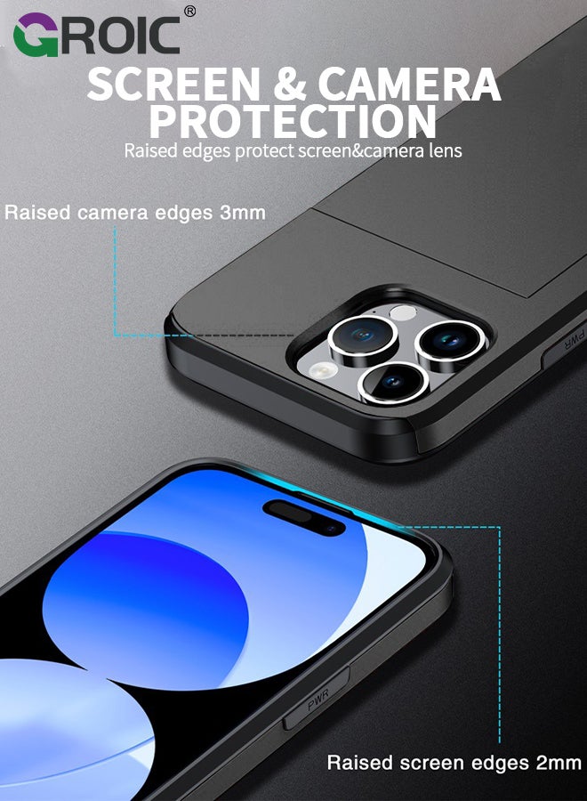 GROIC iPhone 15 Pro Max Black Wallet Case with Card Holder, Heavy Duty Protective Dual Layer Slide Shockproof Hidden Card Slot Slim Case for Women Men - Image 5