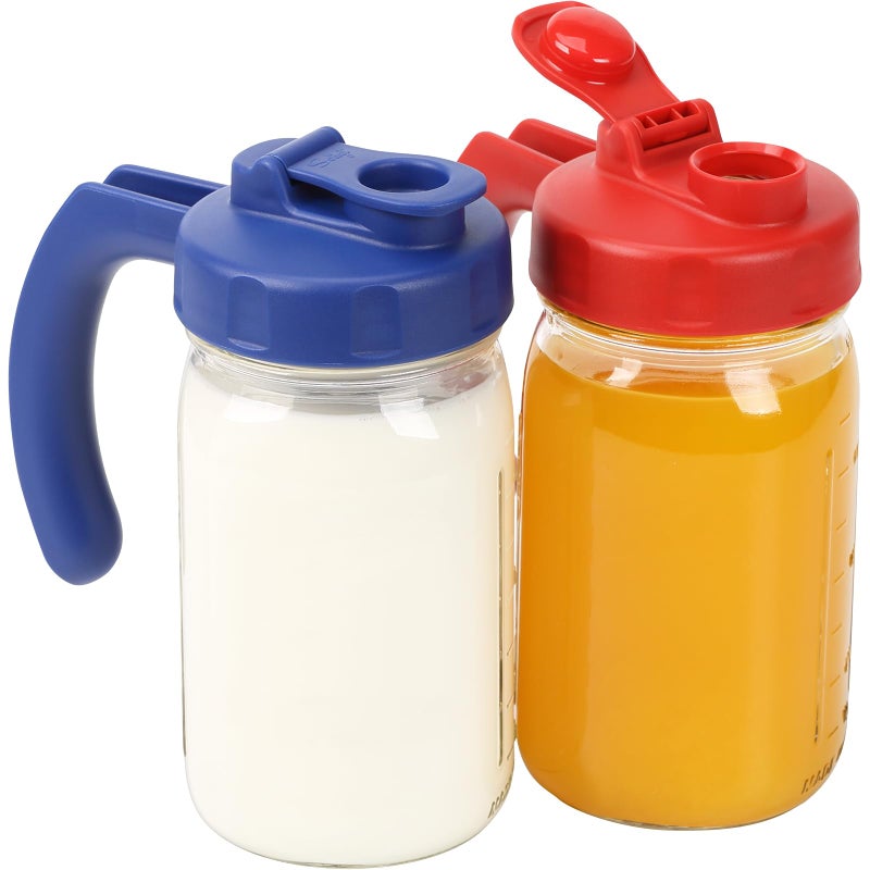 SOLIGT 2 Pack Wide Mouth Mason Jar Lids with Handle, Airtight & Leak-proof Seal, Easy Pouring Spout, Turns your Mason Jar into Pitcher, Silicone Seal Gasket, Jars not included - Image 1